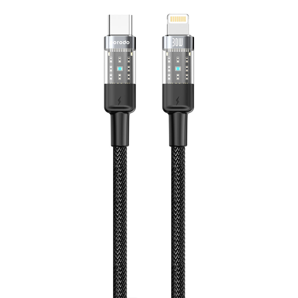 A Photo Of Porodo 30W PD Braided USB-C to Lightning Fast Charging Cable – Durable & Transparent Design, 1.2M