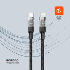 A Photo Of Porodo 30W PD Braided USB-C to Lightning Fast Charging Cable – Durable & Transparent Design, 1.2M