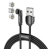 Porodo 3in1 TPE Cable with Rotatable Head for Micro + Lightning + Type-C - Black