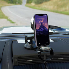 A Photo Of Porodo 3-in-1 MagSafe Car Mount with 15W Wireless Fast Charging for Smartphones, AirPods, and Smartwatches | PD-3IN1CMT-BK