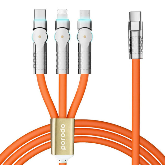 Porodo PD100W 3-in-1 Cable 180 Degrees Rotation: 1.2M - Orange