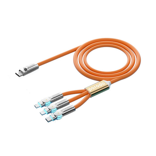 Porodo PD100W 3-in-1 Cable 180 Degrees Rotation: 1.2M - Orange