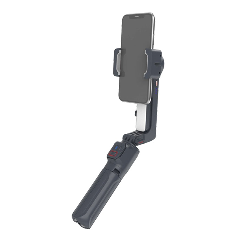 A Photo Of Porodo Anti-Shake 2-Axis Gimbal Stabilizer with Rotatable Central Control, Built-in Tripod, and 3-Mode Light for Smartphones & Action Cameras