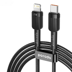 Porodo Braided 20W PD C to Lightning Fast charging Cable 1M - Black