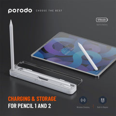 A Photo Of Porodo Wireless Charging & Storage Case for Apple Pencil 1 & 2 – Compact Design, LED Indicator, Pencil Tip Storage