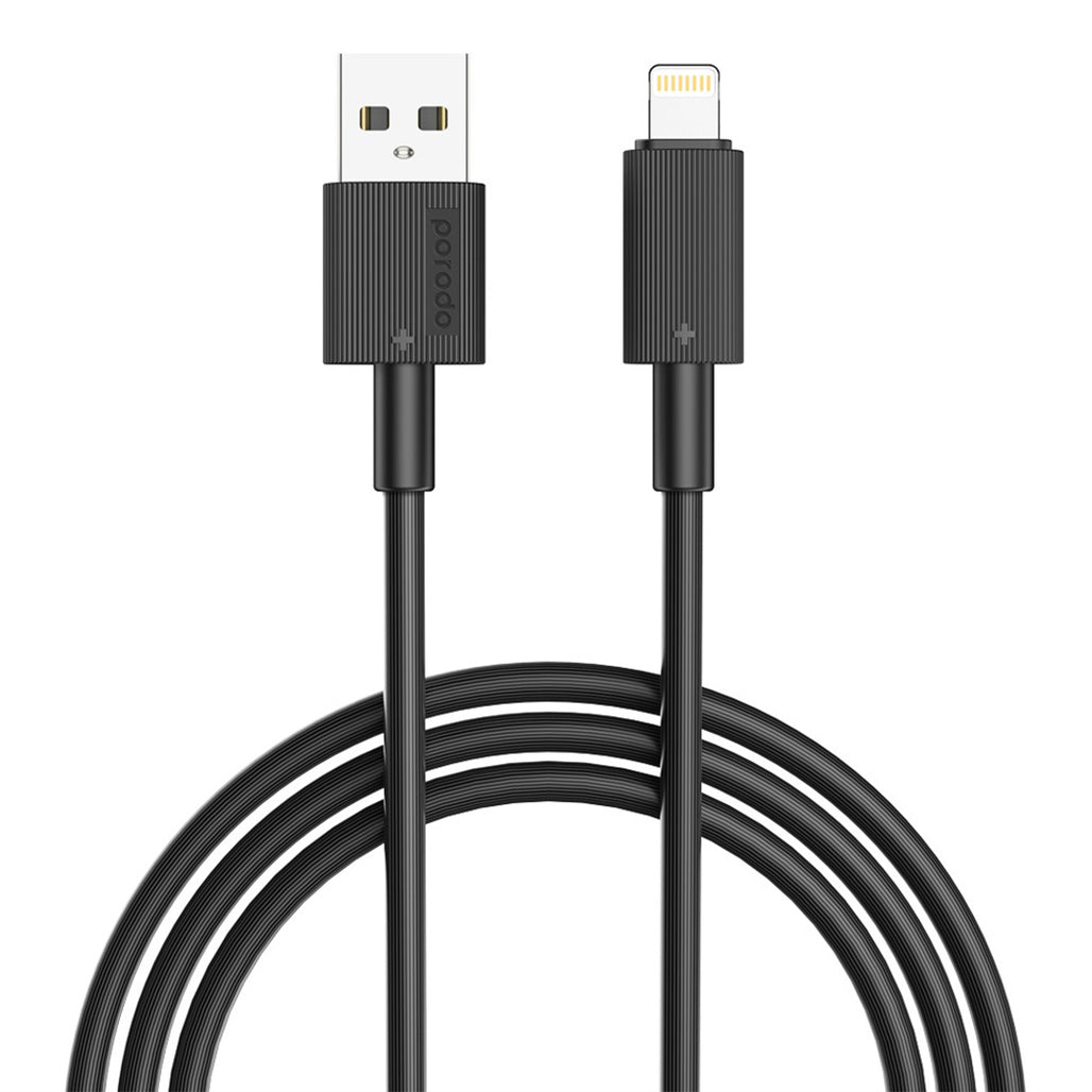 A Photo Of Porodo USB-A to Lightning Durable 3M Fast Charging Cable with 2.4A Current and 480Mbps Data Transfer