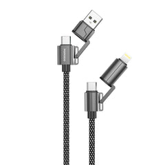 A Photo Of Porodo 4-in-1 Aluminum Fast Charging Cable | USB-C & USB-A to Type-C & Lightning - Black