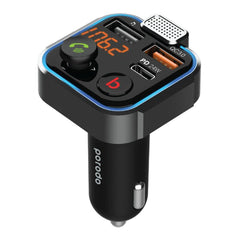 A Photo Of Porodo Smart Car Charger FM Transmitter with 24W PD Port & QC 3.0 - Black