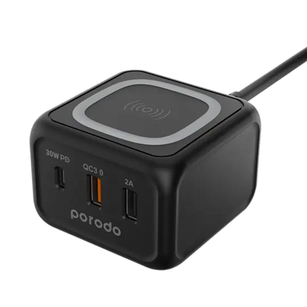 A Photo Of Porodo Desktop Charger - Triple Ports Fast Wireless Charger | PD-FWCH005-BK