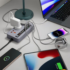 A Photo Of Porodo Multi-Port Power HUB 4 USB-A/USB-C Ultimate Home & Office Kit 2M - Gray