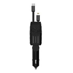 A Photo Of Porodo 66W Car Charger with Lightning & Type-C Cables – Black