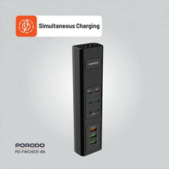 A Photo Of Porodo 85W Multi-Port USB Charging Hub - Fast Charging with 9 Ports, UK Plug, and 2M Cable