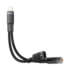 A Photo Of Porodo 2in1 Lightning to Lightning + 3.5 Jack Headphone and Charging Converter Adapter