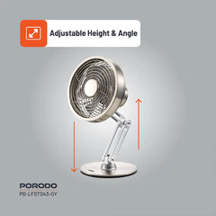 A Photo Of Porodo Lifestyle Metal Desk Fan - Gray | Compact, Rechargeable, and Adjustable Cooling Solution