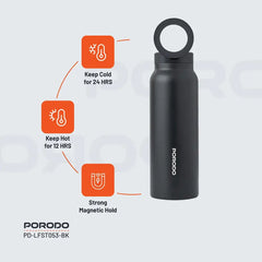 A Photo Of Porodo Lifestyle Magnetic Mount Water Bottle - Black