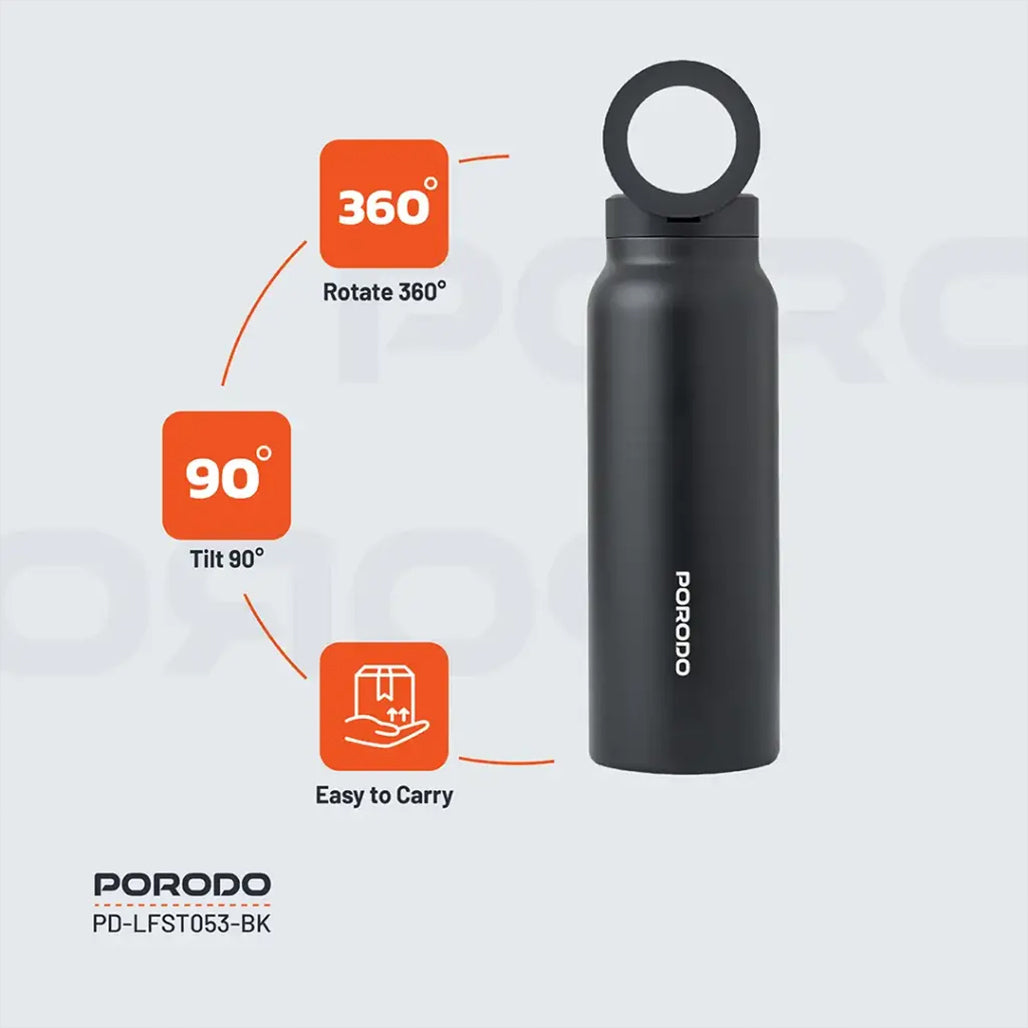 A Photo Of Porodo Lifestyle Magnetic Mount Water Bottle - Black