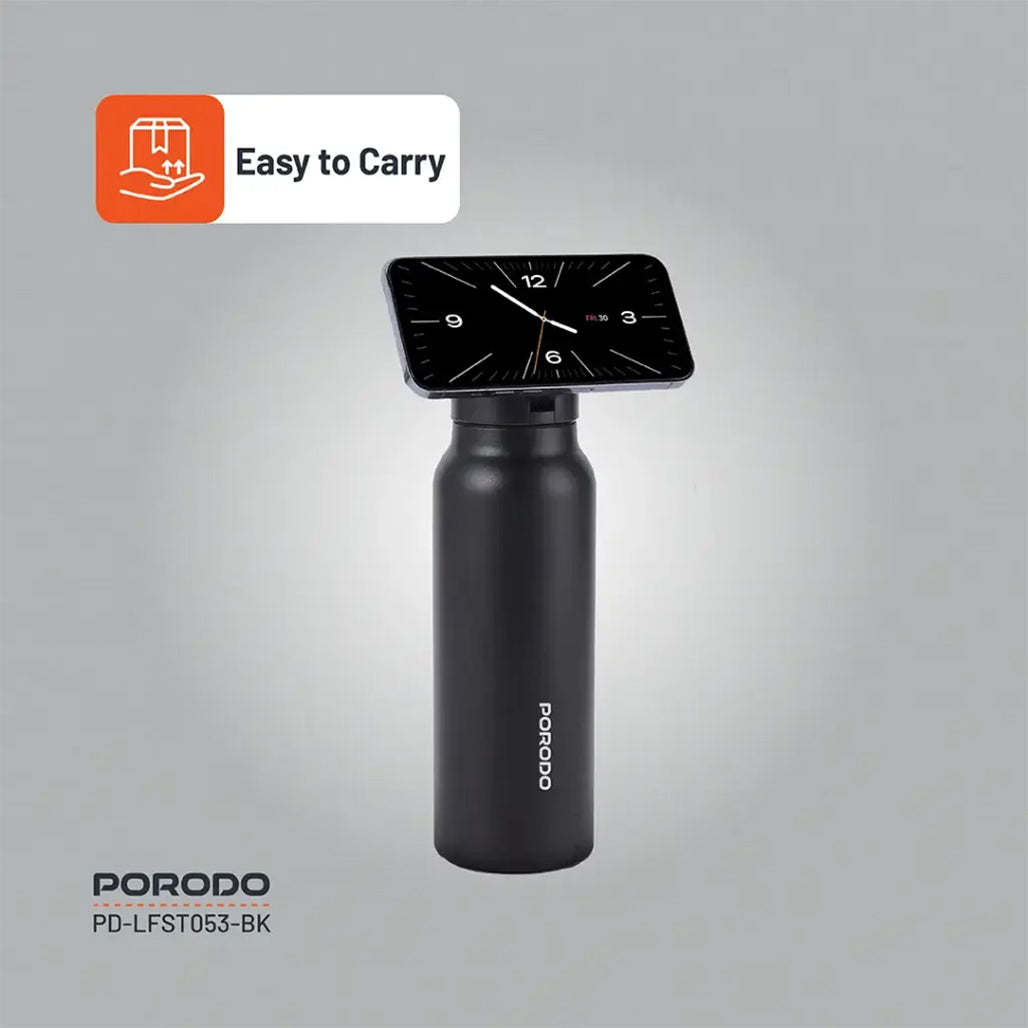 A Photo Of Porodo Lifestyle Magnetic Mount Water Bottle - Black