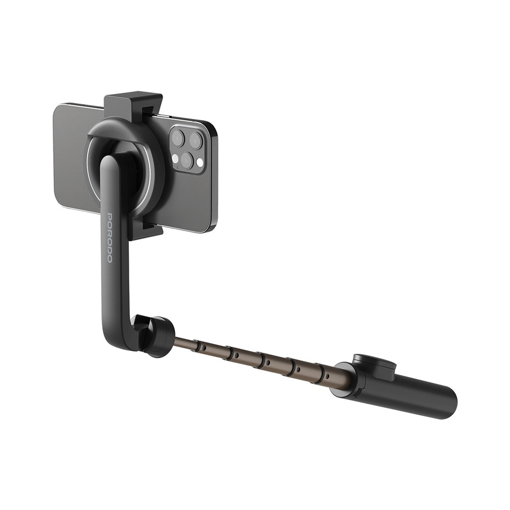 A Photo Of Porodo Magnetic Selfie Stick with 64.5cm Extendable Tripod, Wireless Remote Control, and 16 Strong Magnets – Black