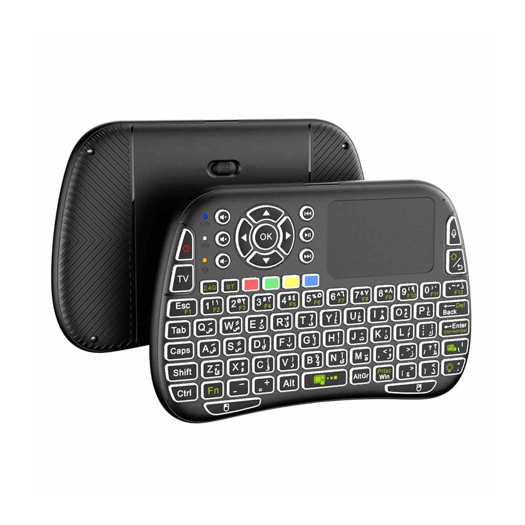 A Photo Of Porodo Universal Wireless Keyboard & Mouse with RGB Lighting – Bluetooth, 2.4GHz Connectivity, Integrated Mousepad, Rechargeable Battery, Dual Language Layout