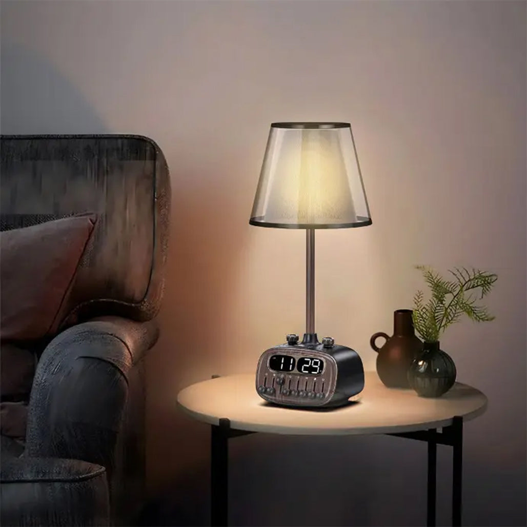 A Photo Of Porodo Lifestyle Retro Desk Lamp with White Noise, Bluetooth Speaker, and Digital Clock - Black