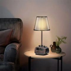 A Photo Of Porodo Lifestyle Retro Desk Lamp with White Noise, Bluetooth Speaker, and Digital Clock - Black