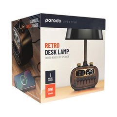 A Photo Of Porodo Lifestyle Retro Desk Lamp with White Noise, Bluetooth Speaker, and Digital Clock - Black