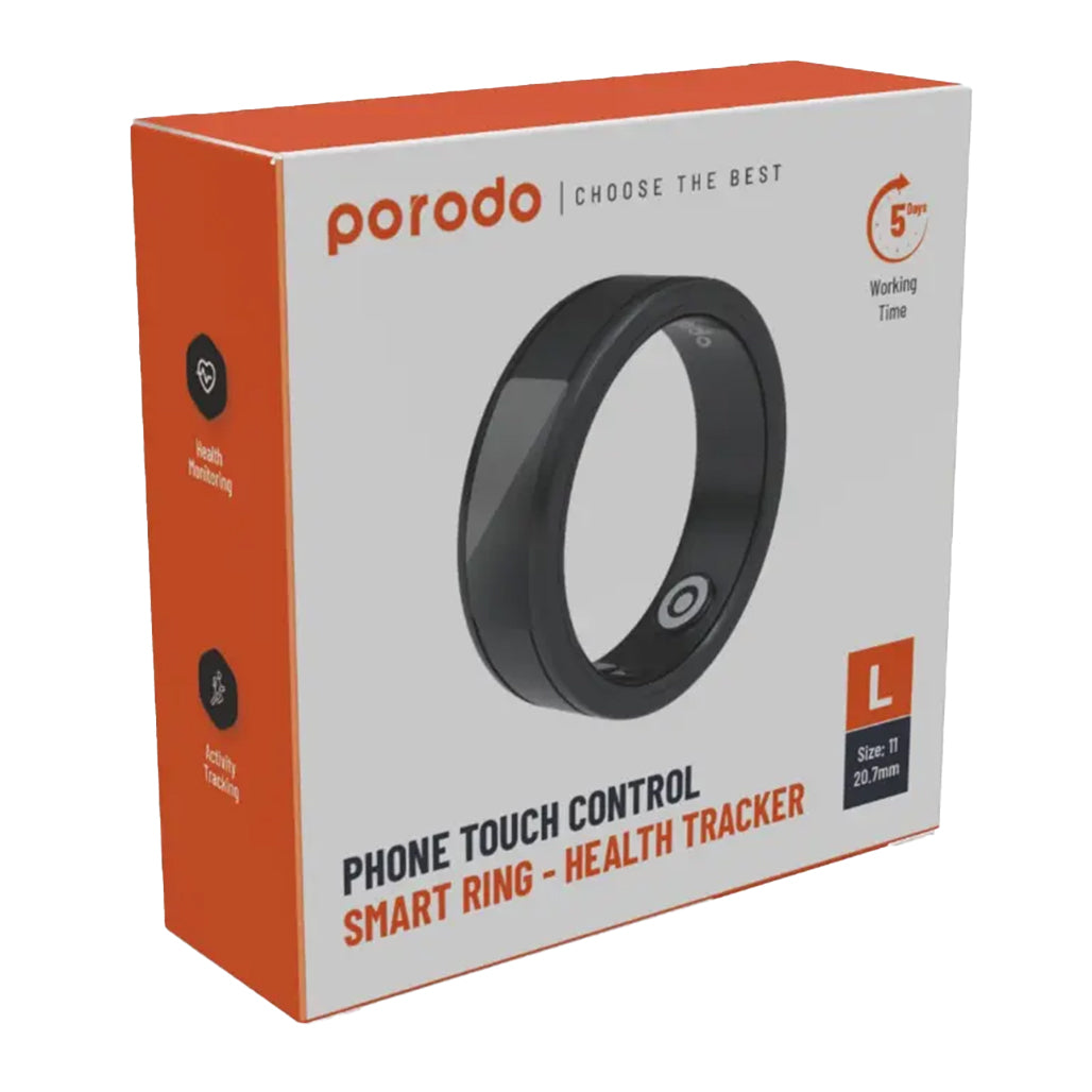 A Photo Of Porodo Smart Wearable Ring Size 11 with Touch Function - Health Monitoring, Activity Tracking, and Sports Modes