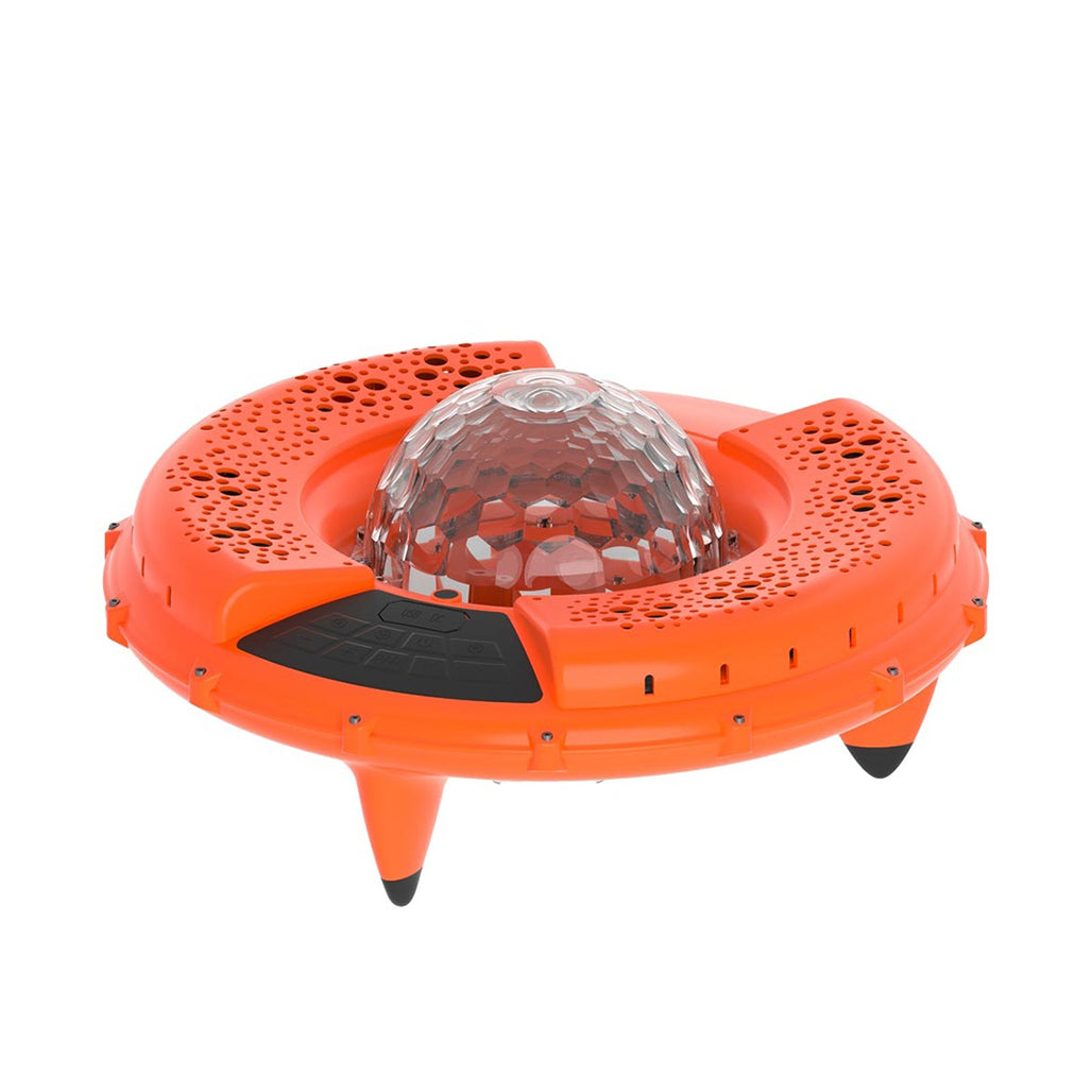 A Photo Of Porodo Soundtec Disco 100W LED Light Floating Waterproof Bluetooth Speaker - Orange, IP67 Water Resistant, 24000mAh Battery, Micro SD Slot