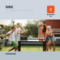 A Photo Of Porodo Soundtec Surge 2.2 Channel Party Speaker – Powerful Black Bluetooth Speaker with RGB Lighting