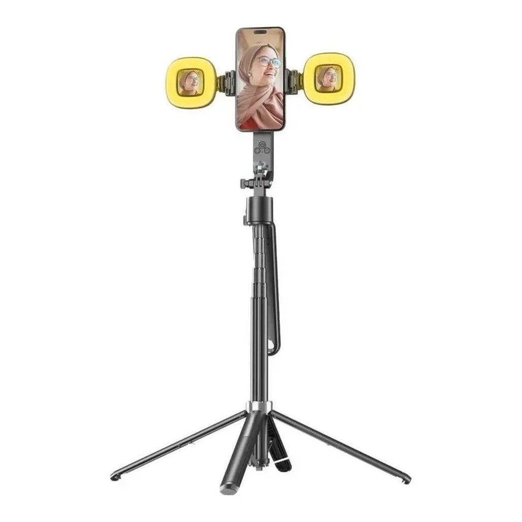 A Photo Of Porodo Selfie Stick Pro X - 360° AI Smart Tracking with Detachable Lights and Tripod