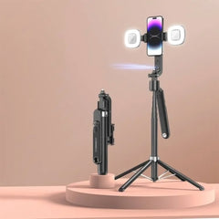 A Photo Of Porodo Selfie Stick Pro X - 360° AI Smart Tracking with Detachable Lights and Tripod