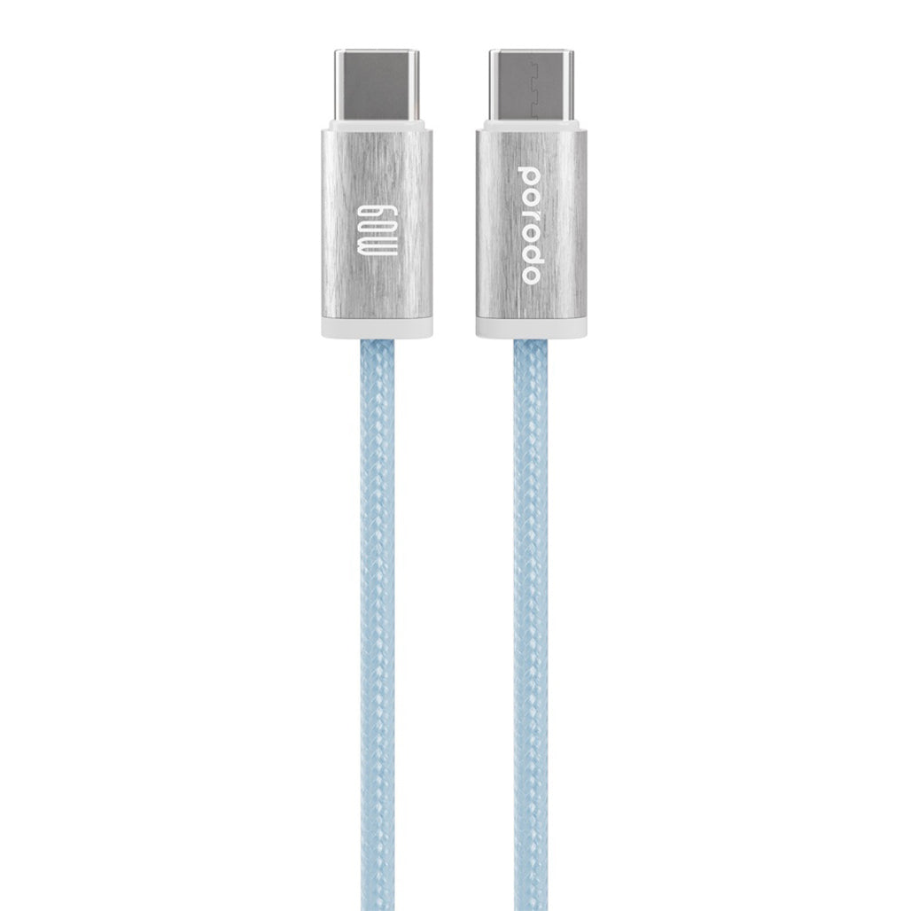 A Photo Of Porodo Woven 60W Type-C to Type-C Cable – 1.2M, Fast Charging & Data Transfer, Durable Woven Braided Cable, Blue