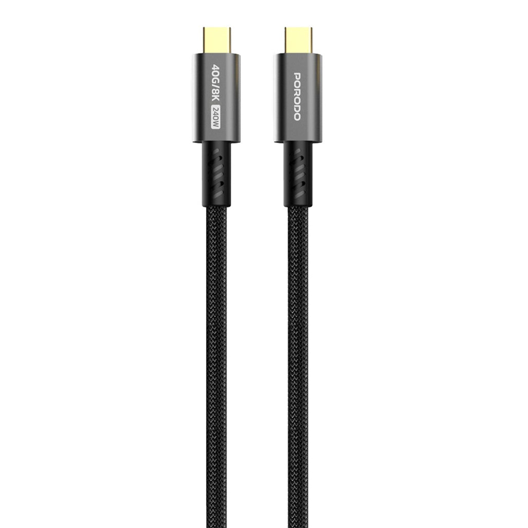 A Photo Of Porodo Woven Type-C to Type-C Cable 240W, 40Gbps, 8K 60Hz – Black