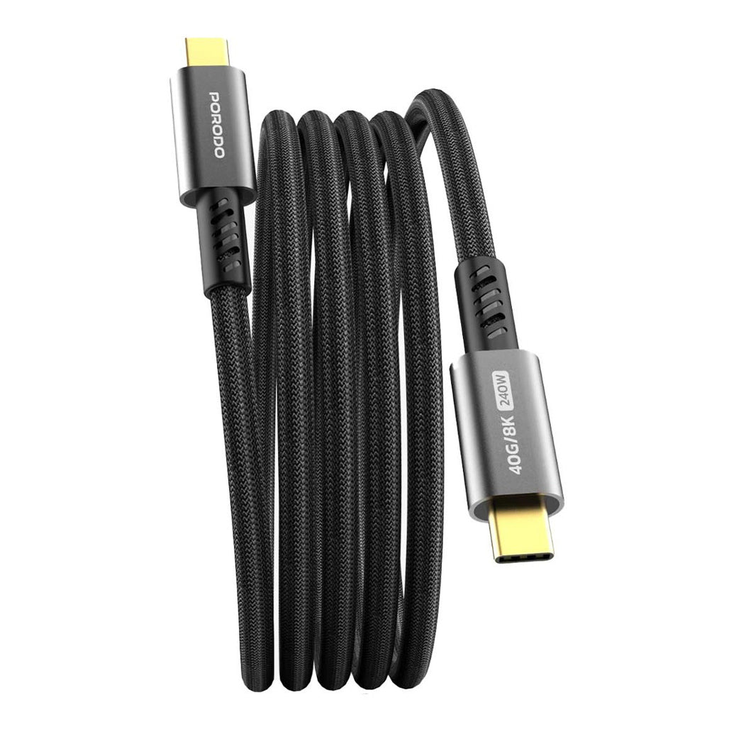 A Photo Of Porodo Woven Type-C to Type-C Cable 240W, 40Gbps, 8K 60Hz – Black