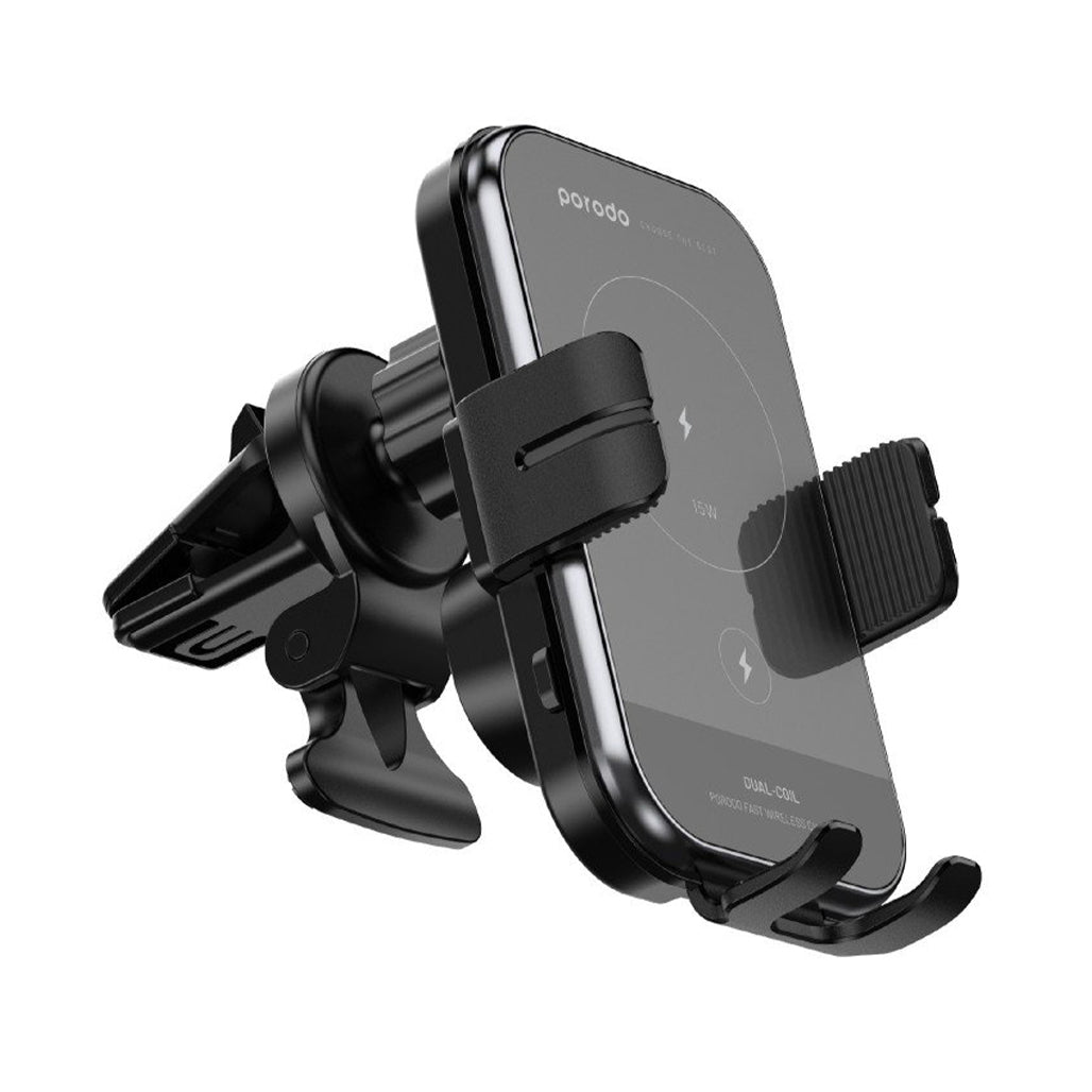 A Photo Of Porodo 2-in-1 Wireless Car Charger and Phone Holder with 360° Rotation and Fast Charging