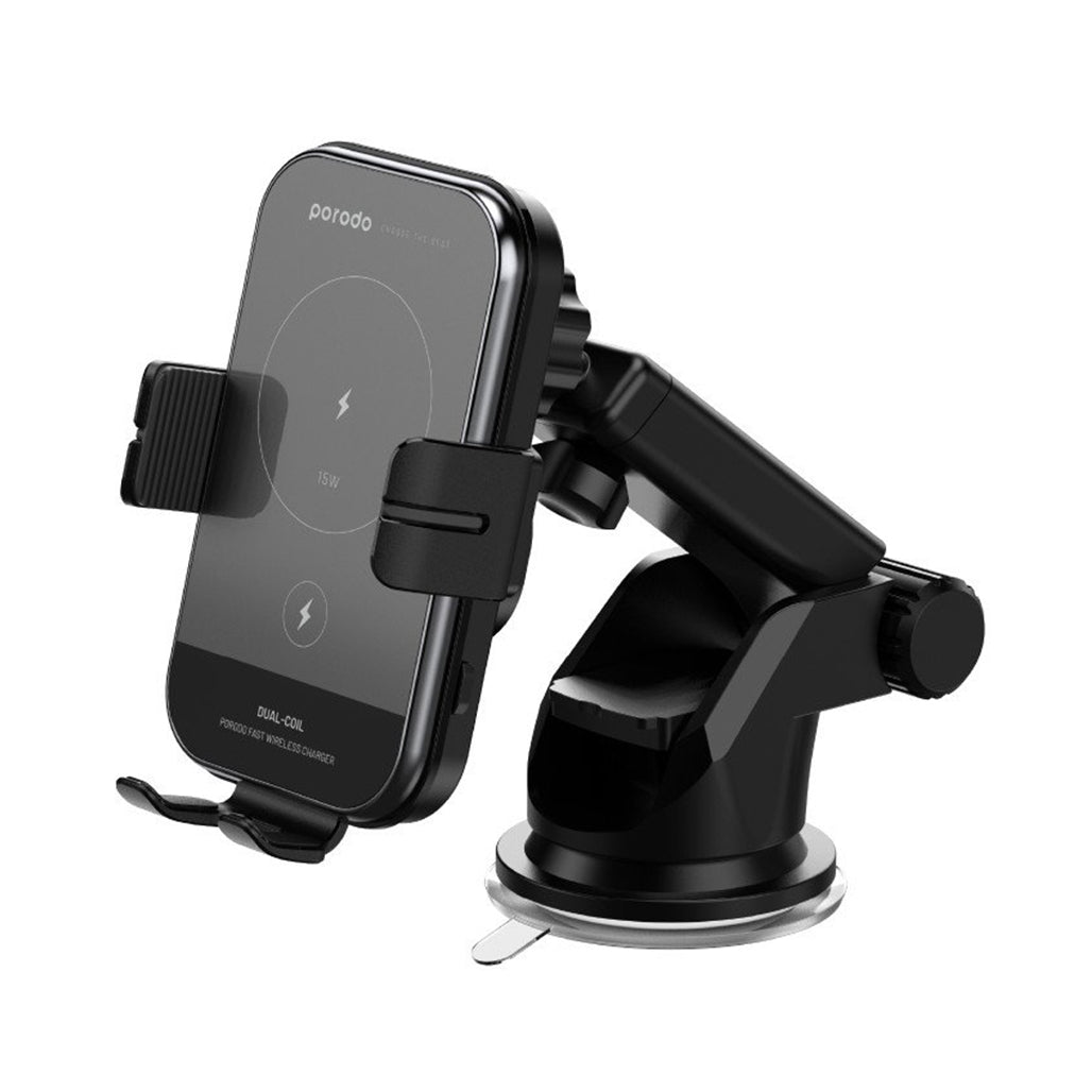 A Photo Of Porodo 2-in-1 Wireless Car Charger and Phone Holder with 360° Rotation and Fast Charging