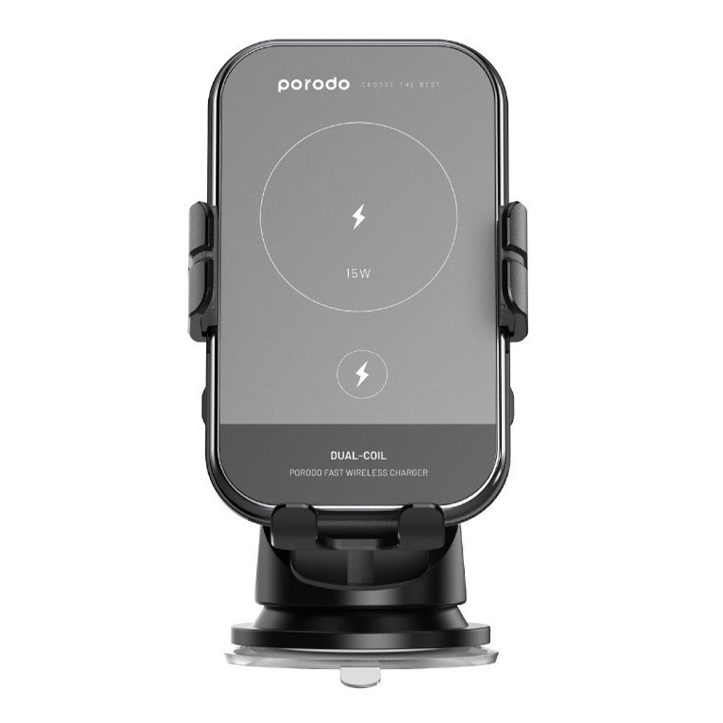 A Photo Of Porodo 2-in-1 Wireless Car Charger and Phone Holder with 360° Rotation and Fast Charging