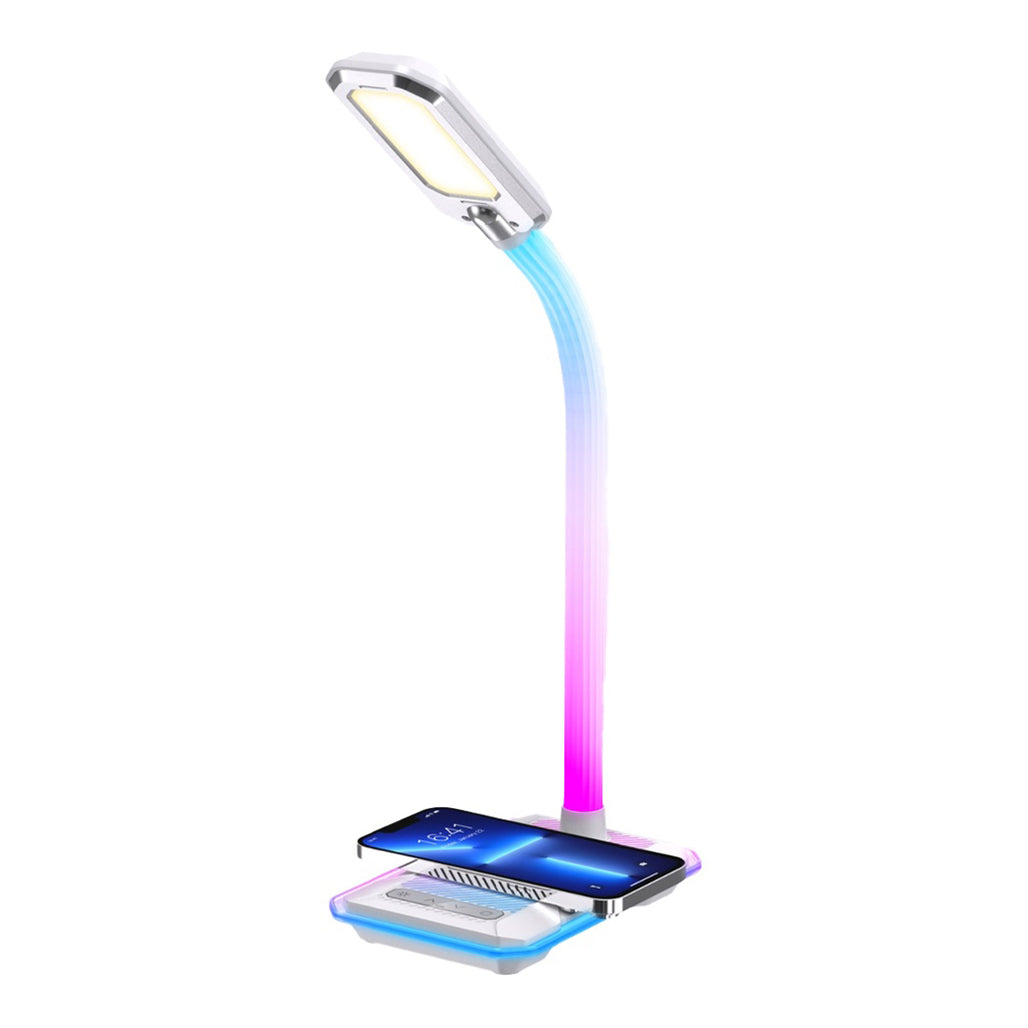 A Photo Of Porodo PDX119 Gaming Desk Lamp with RGB Lighting & 10W Wireless Charging Base - White