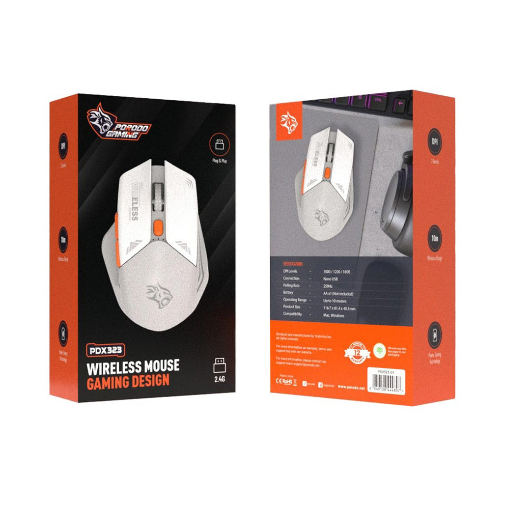 A Photo Of Porodo Gaming Wireless Mouse – 1600 DPI, 2.4GHz Wireless Connection, Ergonomic Gaming Design