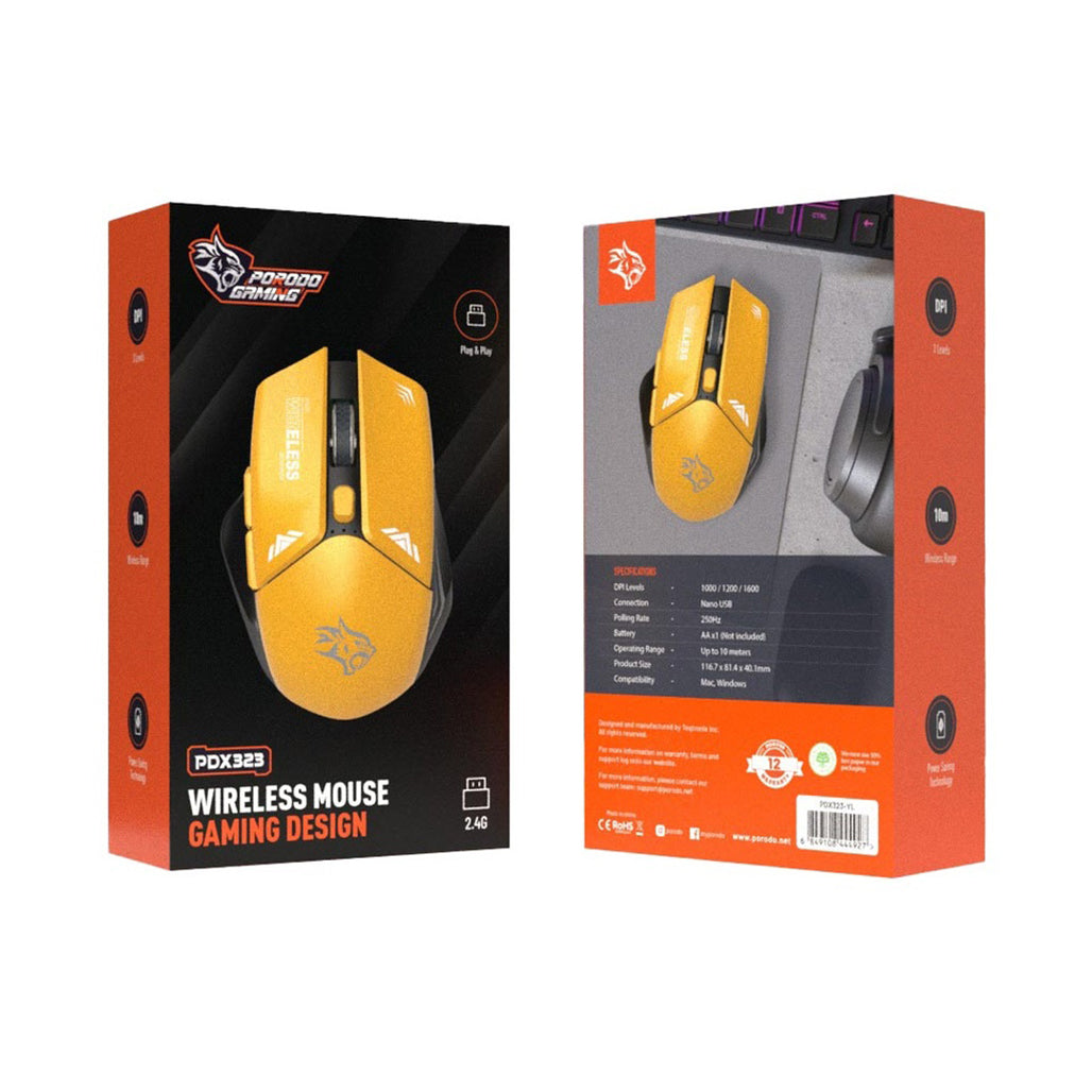 A Photo Of Porodo Gaming Wireless Mouse – 1600 DPI, 2.4GHz Wireless Connection, Ergonomic Gaming Design