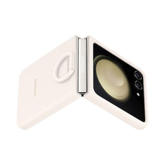 A Photo Of Samsung Galaxy Z Flip5 Silicone Case with Ring, Cream EF-PF731TUEGUS | Eco-Friendly, Stylish Protection