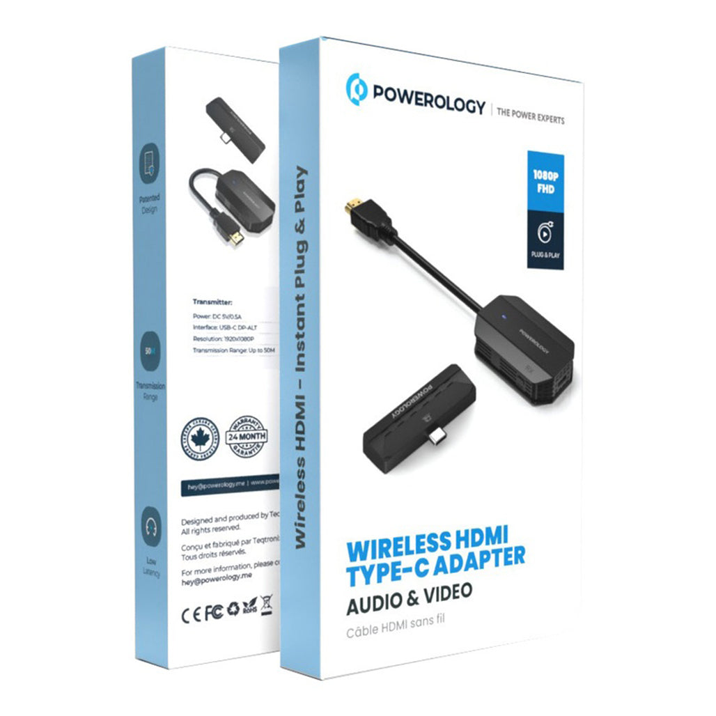 A Photo Of Powerology Wireless HDMI Type-C Adapter for Audio & Video Streaming – 50M Range, Low Latency – Black