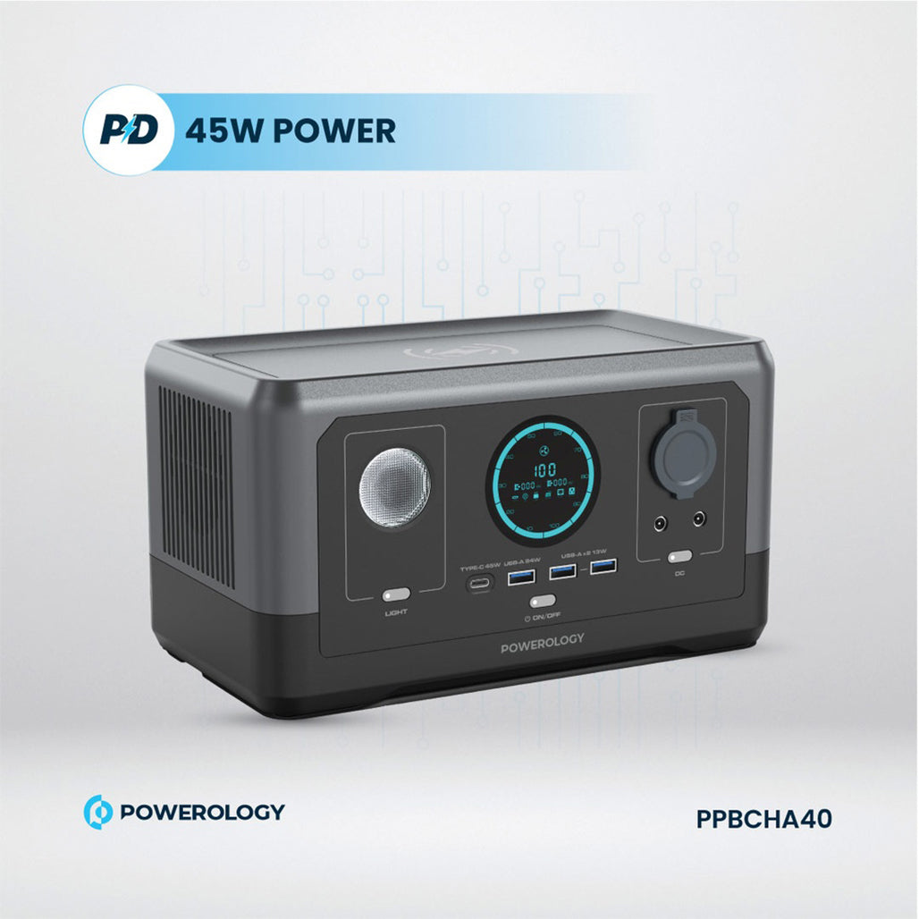 A Photo Of Powerology 300W Portable Power Generator – 76800mAh, 15W Wireless Charging, Fast Charging, Black