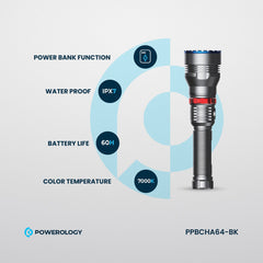 A Photo Of Powerology 4000mAh Waterproof LED Flashlight - Ultra-Durable, Long Battery Life, and High Brightness