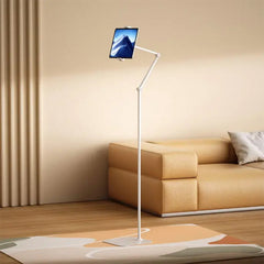 A Photo Of Powerology Multi-Joint Floor Stand with Metal Base for Phones & Tablets – Adjustable 110-170 cm, 360° Rotating Head, White