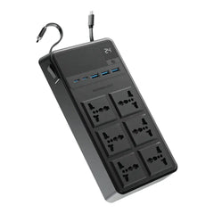 A Photo Of Powerology 2500W 6AC Power Strip with Retractable Cables & USB Fast Charging – Black