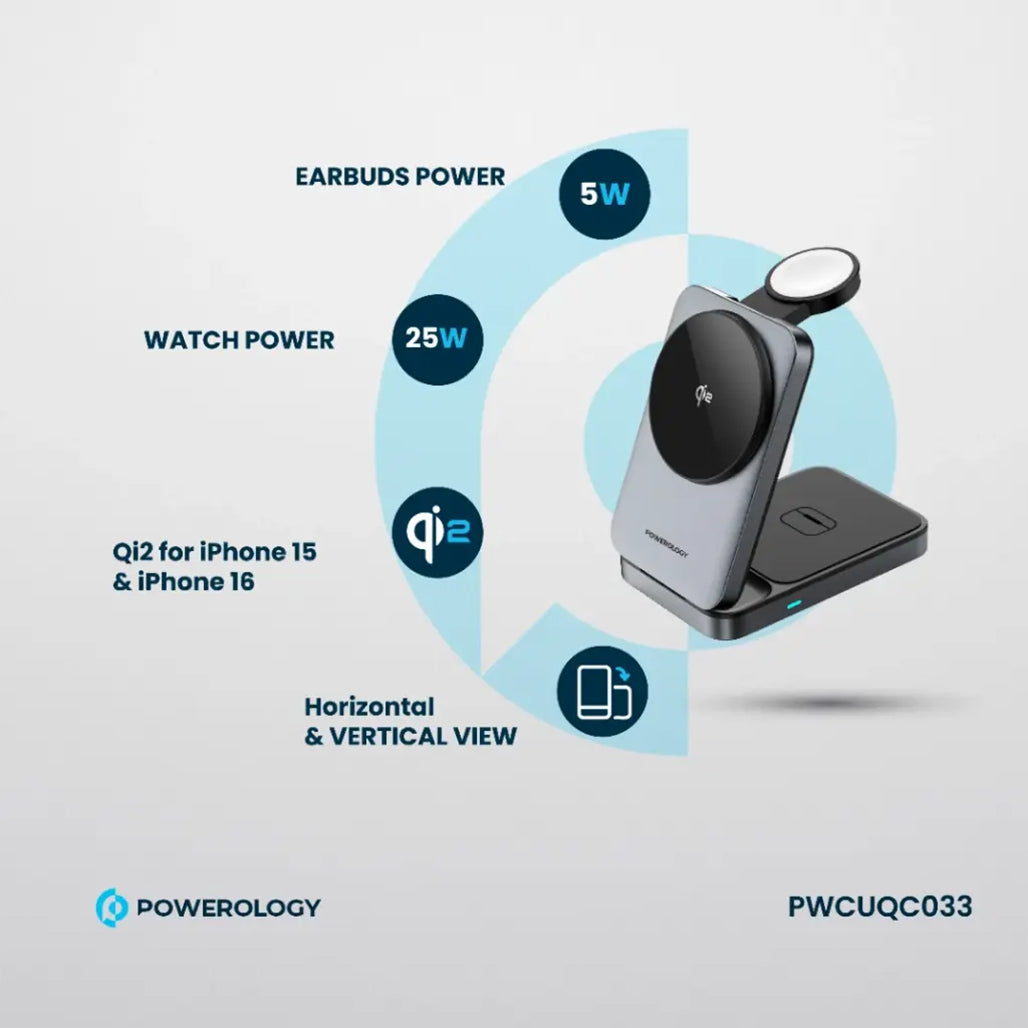 A Photo Of Powerology Qi2 Fast Charging Multi-Device Hub – Compact Wireless Charger for Apple Devices