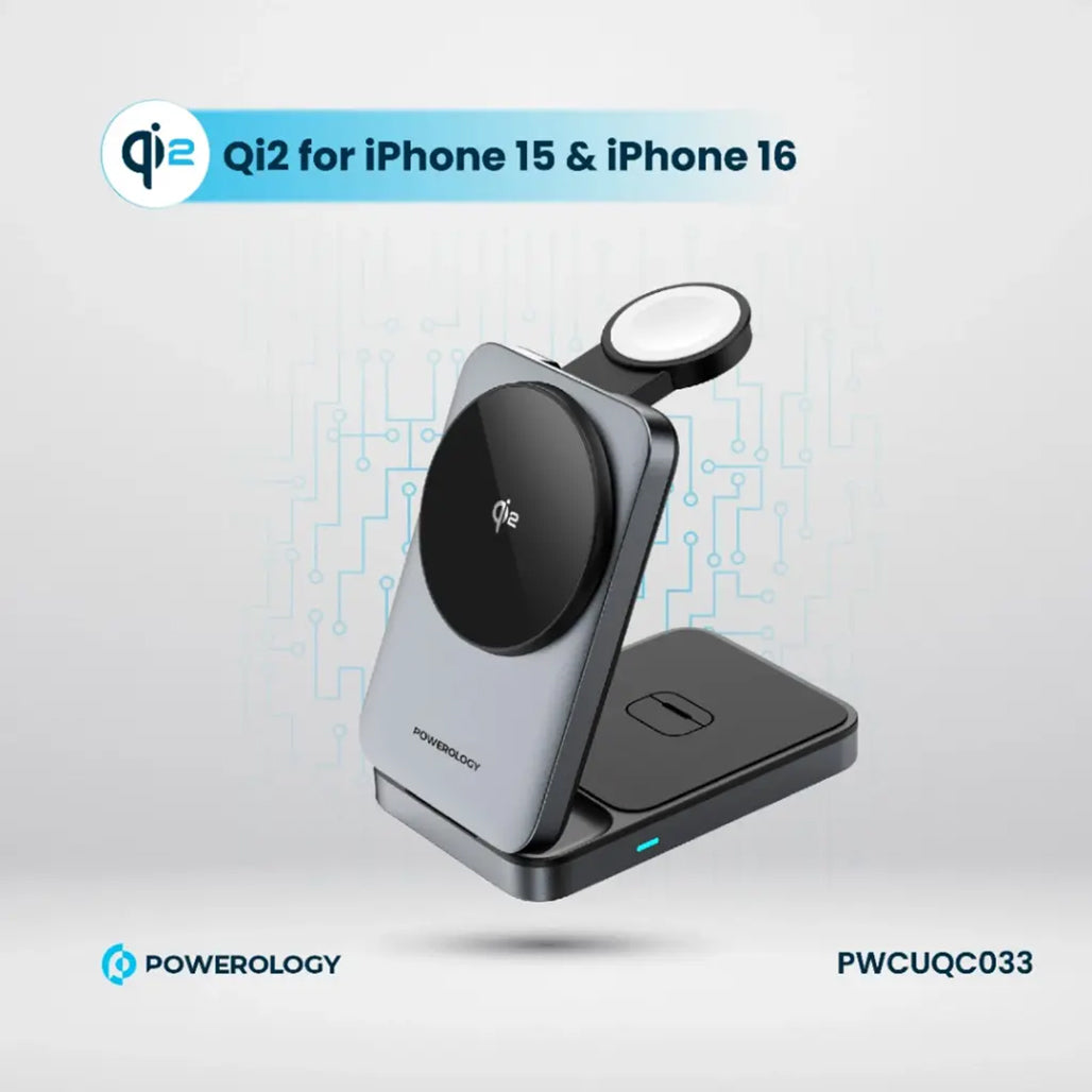 A Photo Of Powerology Qi2 Fast Charging Multi-Device Hub – Compact Wireless Charger for Apple Devices