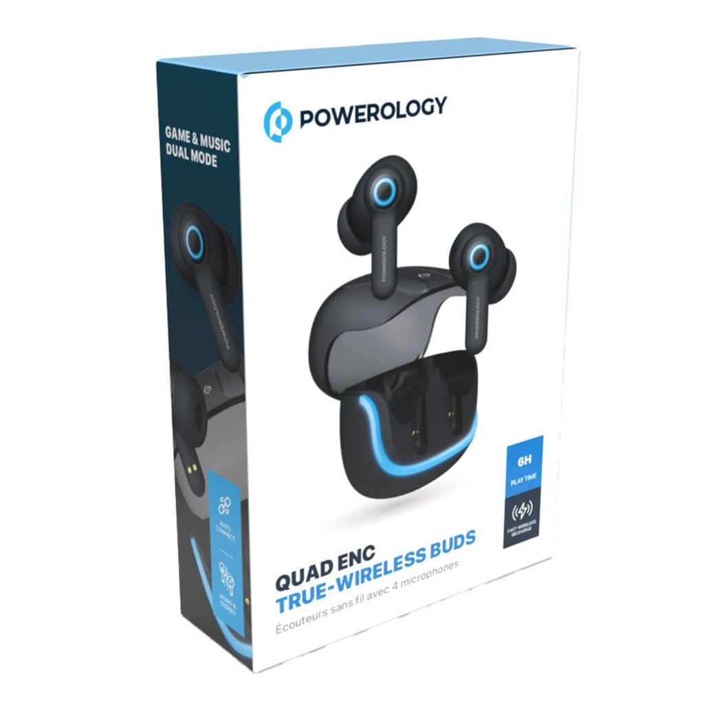 A Photo Of Powerology Quad Mic ENC TWS Earbuds – Superior Sound, Crystal Clear Calls, and RGB Lights