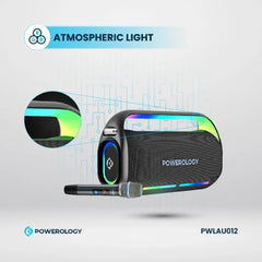 A Photo Of Powerology Deep Bass Party Speaker - 150W Bluetooth Speaker with Atmospheric Light, Power Bank Function, and 12-Hour Playtime – Black